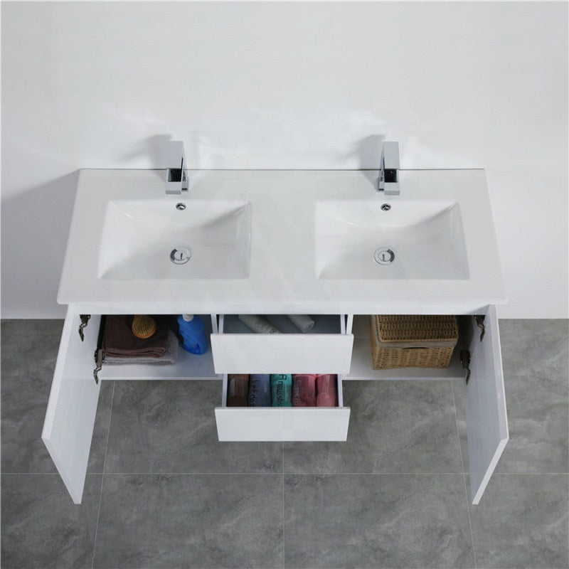 1200Mm Wall Hung Pvc Vanity With Gloss White Finish Double Bowls Cabinet Only For Bathroom Vanities