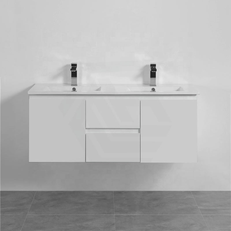 1200Mm Wall Hung Pvc Vanity With Gloss White Finish Double Bowls Cabinet Only For Bathroom
