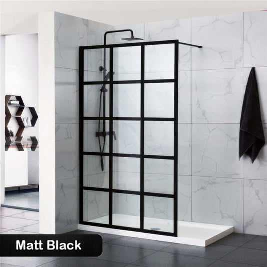 1200X2000Mm Black Fully Framed Shower Screen Single Door Fixed Panel Walk-In 6Mm Tempered Small