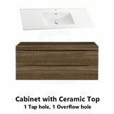 1200X450X550Mm Dark Timber Wall Hung Vanity Cabinet With Curved Edge Double Drawers And Optional