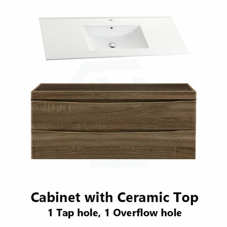 1200X450X550Mm Dark Timber Wall Hung Vanity Cabinet With Curved Edge Double Drawers And Optional
