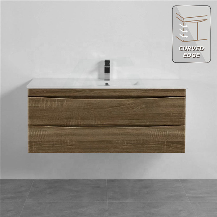 1200mm Wall Hung Vanity Dark Timber Curved Edge