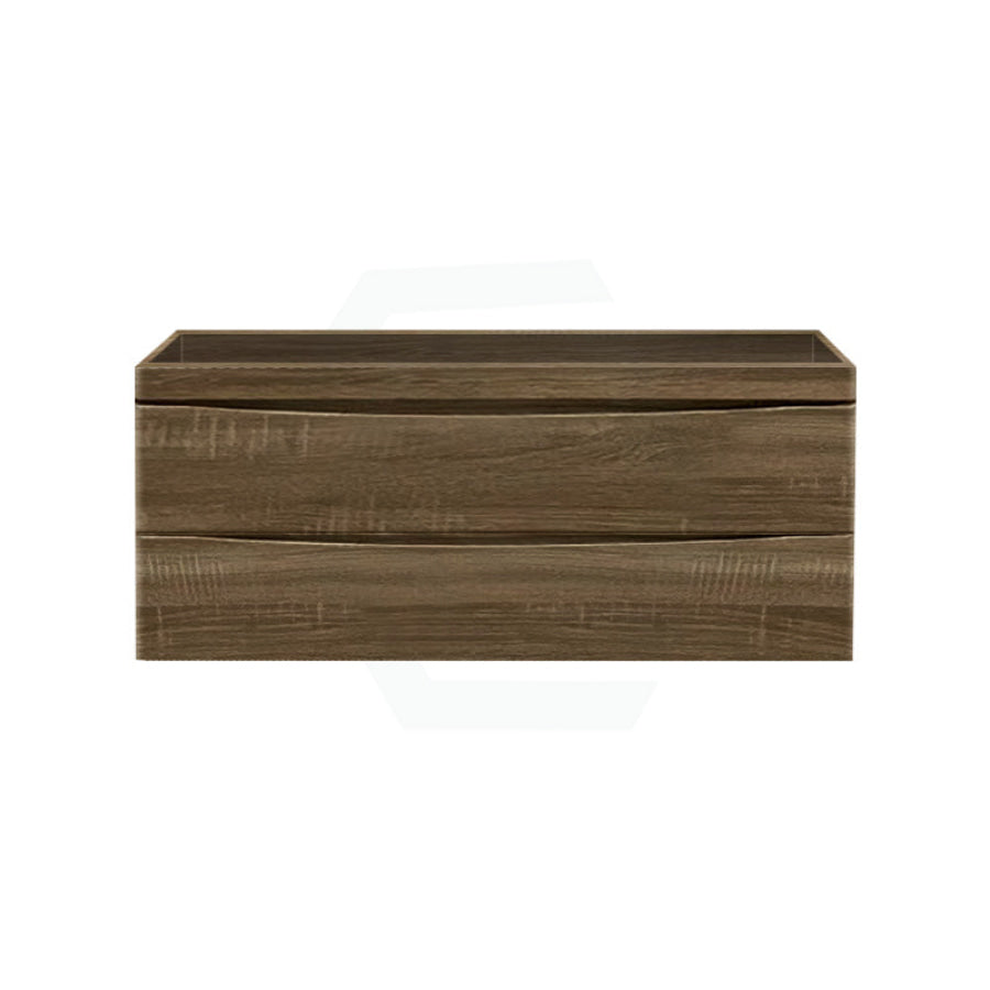 1200X450X550Mm Dark Timber Wall Hung Vanity Cabinet With Curved Edge Double Drawers And Optional