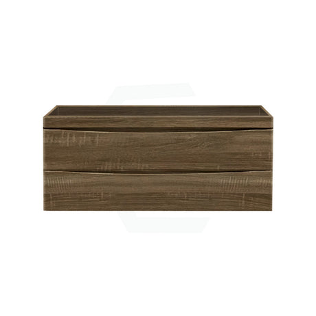 1200X450X550Mm Dark Timber Wall Hung Vanity Cabinet With Curved Edge Double Drawers And Optional