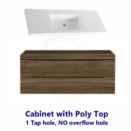 1200X450X550Mm Dark Timber Wall Hung Vanity Cabinet With Curved Edge Double Drawers And Optional