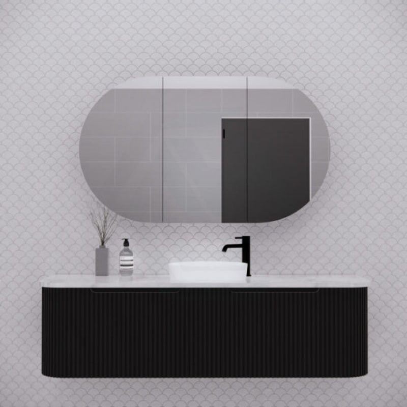 1200X700X140Mm Oval Pencil Edge Mirror Wall Hung Shaving Cabinet Matt Black Cabinets