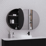 1200X700X140Mm Oval Pencil Edge Mirror Wall Hung Shaving Cabinet Matt Black Cabinets