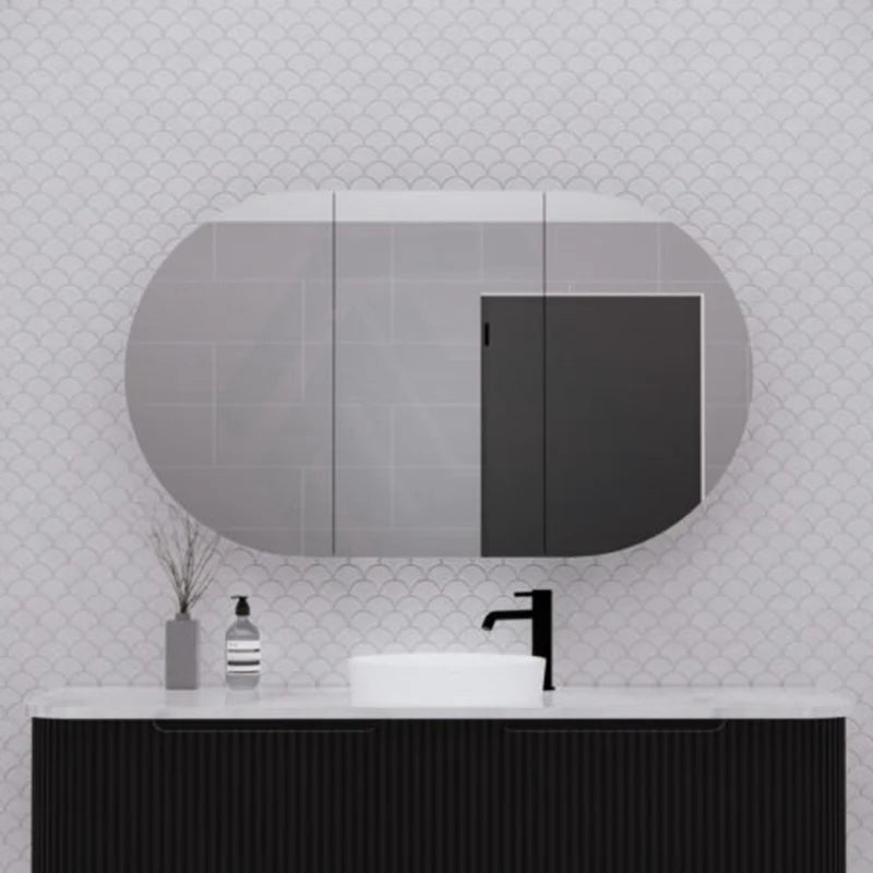1200mm Oval Pencil Edge Mirror Wall Hung Shaving Cabinet Matt Black