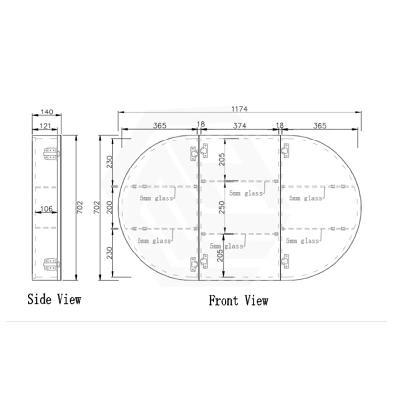 1200mm Oval Pencil Edge Mirror Wall Hung Shaving Cabinet