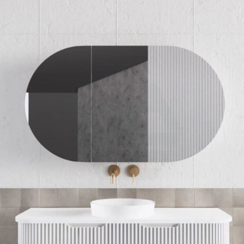 1200mm Oval Pencil Edge Mirror Wall Hung Shaving Cabinet Matt White
