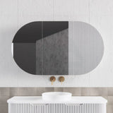1200mm Oval Pencil Edge Mirror Wall Hung Shaving Cabinet Matt White