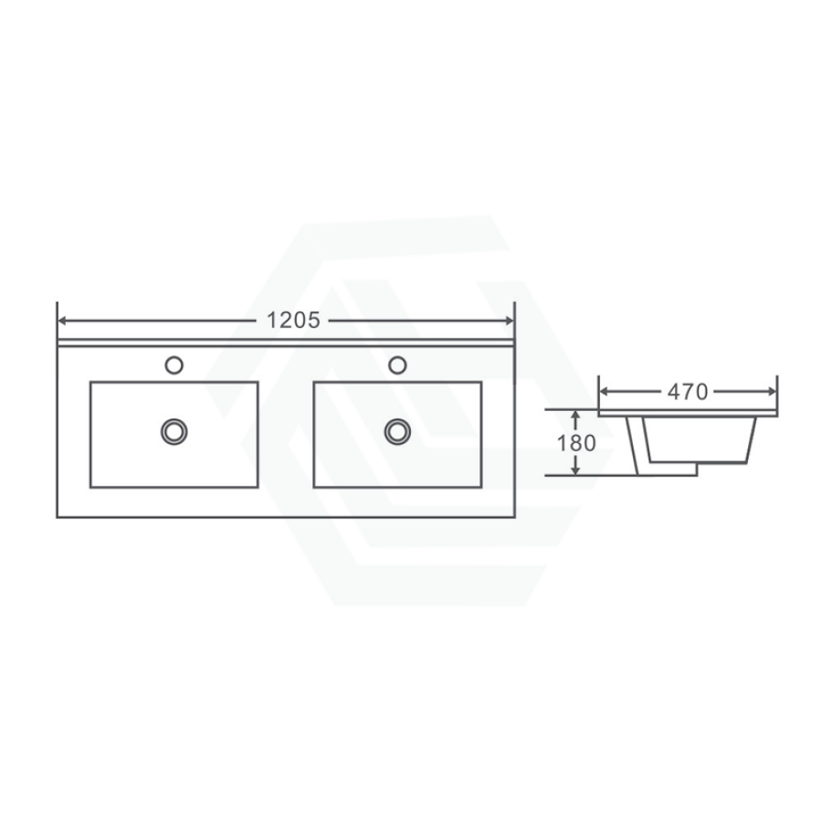 1205X470X180Mm Ceramic Top For Bathroom Vanity Double Bowls Gloss White Tops
