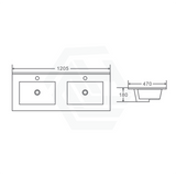 1205X470X180Mm Ceramic Top For Bathroom Vanity Double Bowls Gloss White Tops