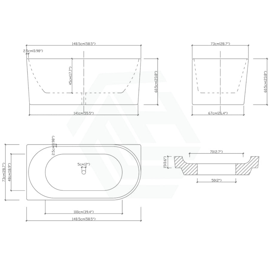 1485/1680mm Nerida Bathtub Left Corner Back Acrylic Gloss White No Overflow 1500Mm Bathtubs