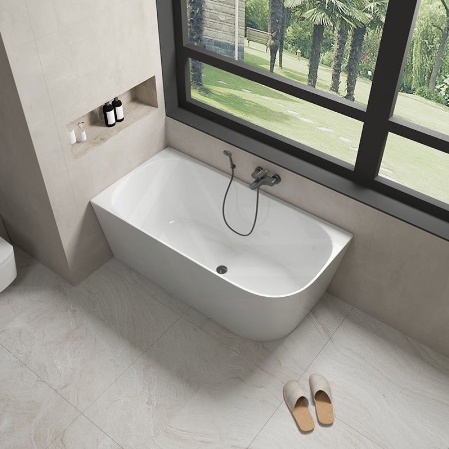 1300/1400/1485/1680mm Nerida Bathtub Left Corner Back Acrylic Gloss White No Overflow Bathtubs