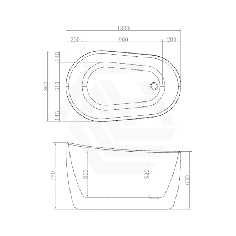 1300mm Japanese Soaker Round Bathtub Freestanding Lucite Acrylic Gloss White NO Overflow