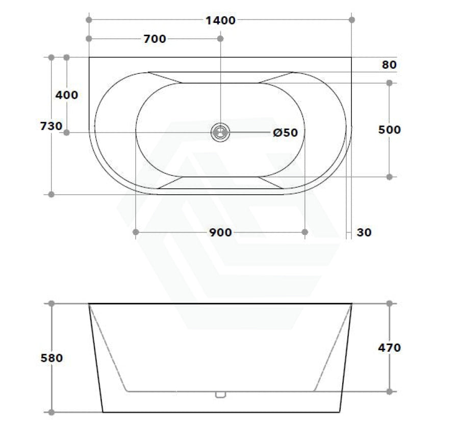 1400/1500/1700mm Elivia Matt Black & White Back To Wall Freestanding Bathtub No Overflow 1400mm