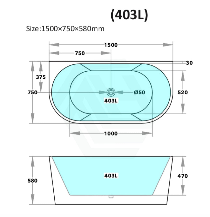 1400/1500/1700mm Elivia Matt Black & White Back To Wall Bathtub No Overflow 1500mm Bathtubs