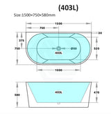 1400/1500/1700mm Elivia Matt Black & White Back To Wall Bathtub No Overflow 1500mm Bathtubs