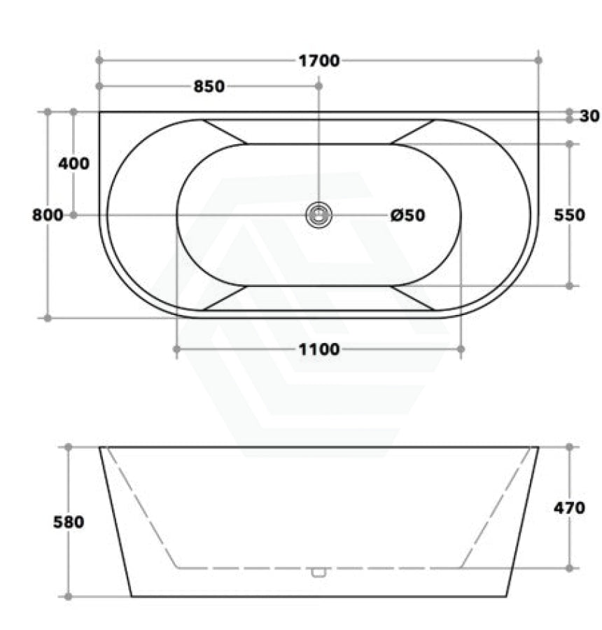 1400/1500/1700mm Elivia Matt Black & White Back To Wall Freestanding Bathtub No Overflow 1700mm