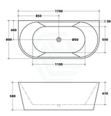 1400/1500/1700mm Elivia Matt Black & White Back To Wall Freestanding Bathtub No Overflow 1700mm