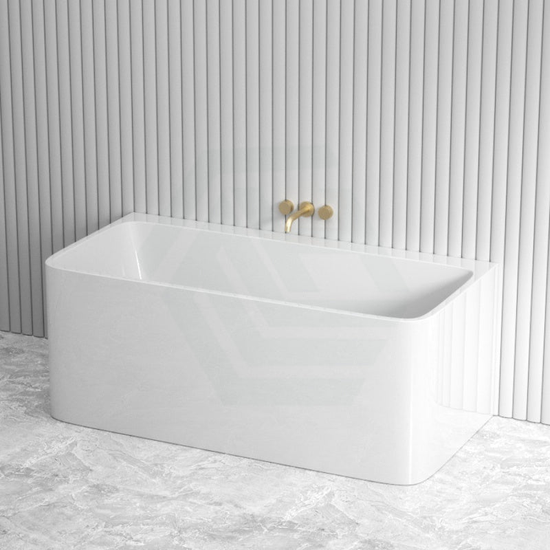 1400/1500Mm Amber Bathtub Back To Wall Square Gloss White Acrylic With Built-In Seat No Overflow