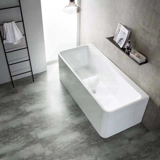 1400/1500mm AMBER Bathtub Back to Wall Square Gloss White With Built-in Seat NO Overflow