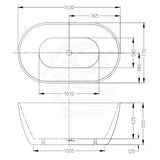 Oval Gloss White Freestanding Bathtub Acrylic NO Overflow 1530mm