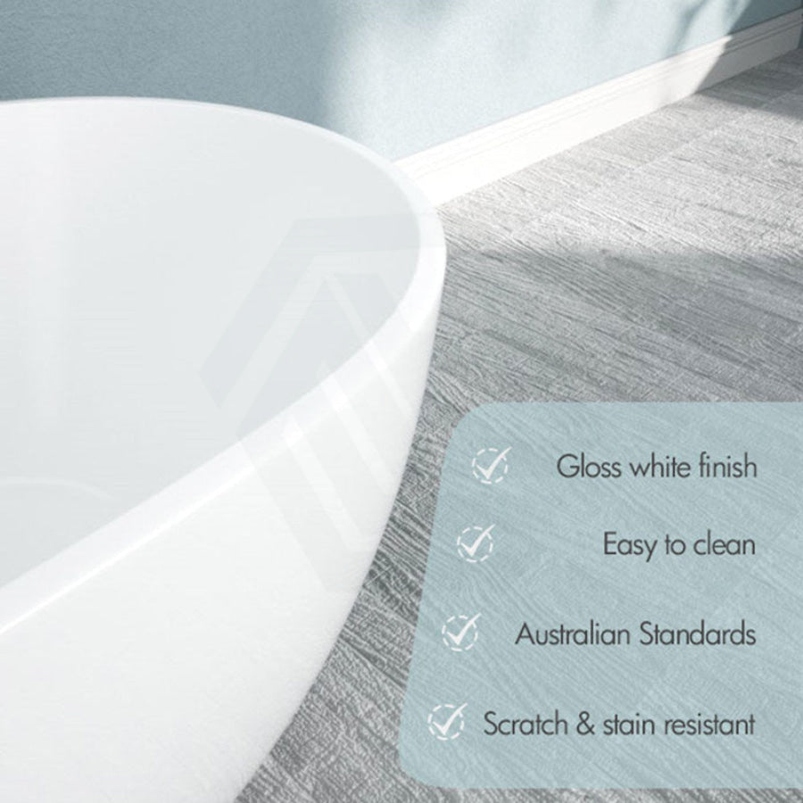 1400/1530/1690mm Moah Oval Gloss White Freestanding Bathtub Acrylic No Overflow
