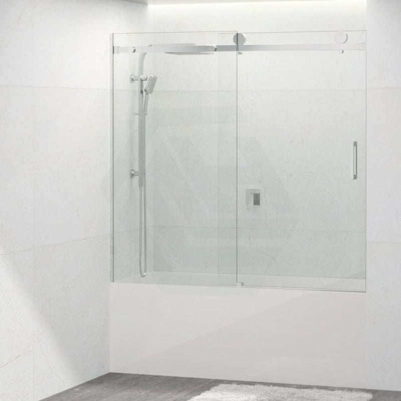 1450-1800X1600Mm Bathtub Shower Screen Wall To Sliding Frameless Square Handle Chrome