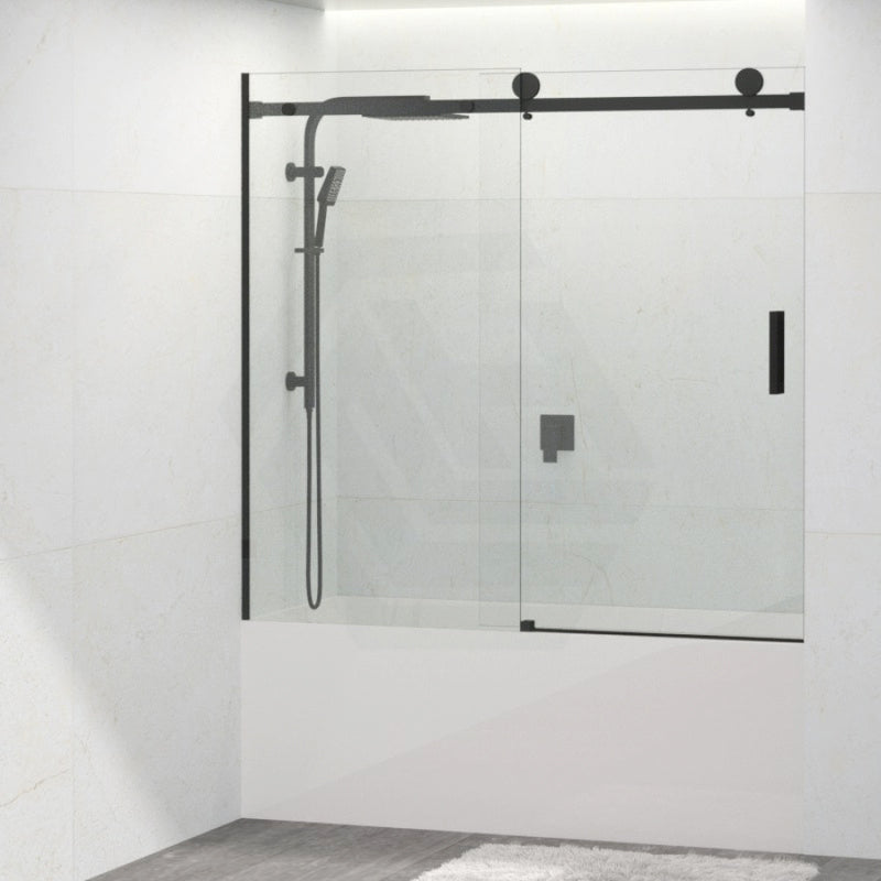 1450-1800X1600Mm Bathtub Sliding Shower Screen Wall To Frameless Square Handle Matt Black