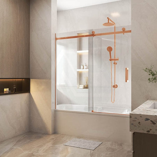 1450-1800X1600Mm Bathtub Sliding Shower Screen Wall To Frameless Square Handle Rose Gold