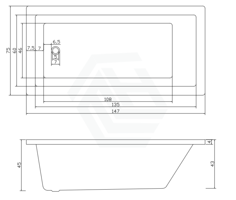 1470/1690Mm Square Drop In Bathtub Acrylic Gloss White Built Shower Bath 1470Mm