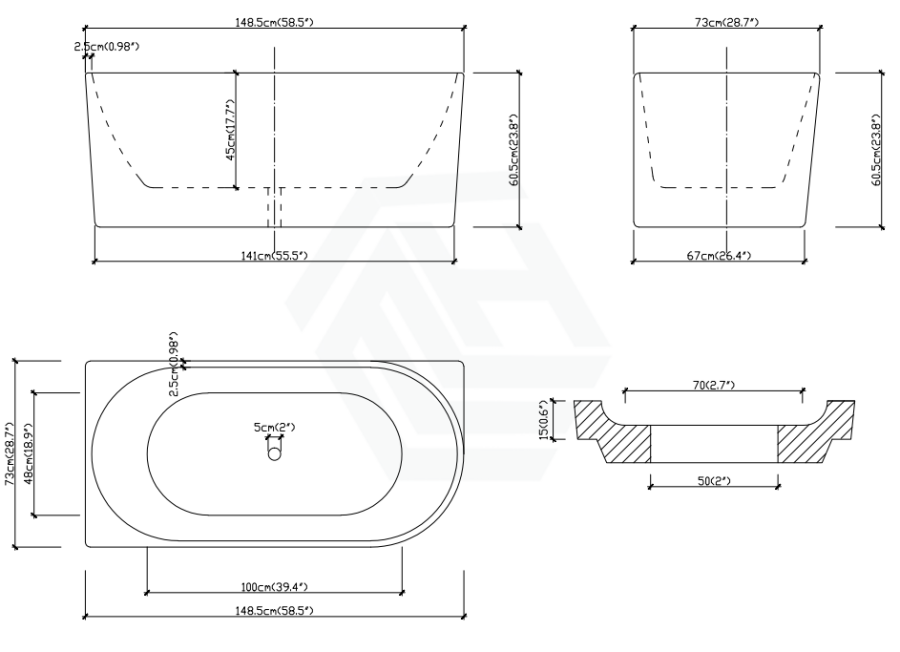 1485/1680mm Nerida Bathtub Left Corner Acrylic Matt White No Overflow 1490Mm
