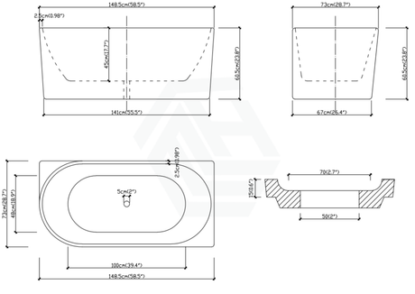 1485/1680mm Nerida Bathtub Right Corner Acrylic Matt White No Overflow 1490mm