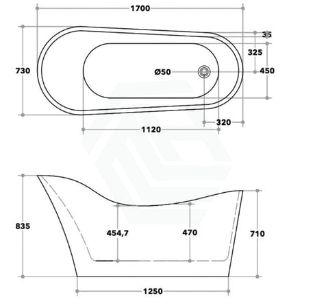 1485/1700mm Bevel Freestanding Bathtub Acrylic Gloss White Special Shape No Overflow 1700mm