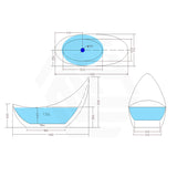 1490/1680/2000mm Posh Freestanding Bathtub Gloss White Acrylic No Overflow 1500mm