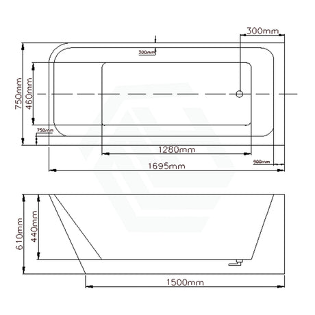 1490/1695mm Avis Corner Back Bathtub Left Acrylic Gloss White No Overflow 1700mm