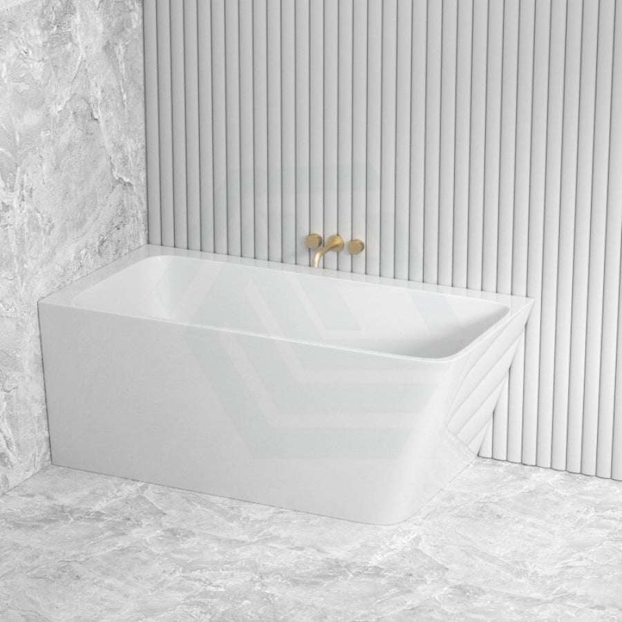 1490/1695mm Avis Corner Back Bathtub Left Acrylic Gloss White No Overflow Bathtubs