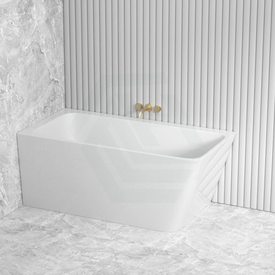 1490/1695mm Avis Corner Back Bathtub Left Acrylic Gloss White No Overflow Bathtubs