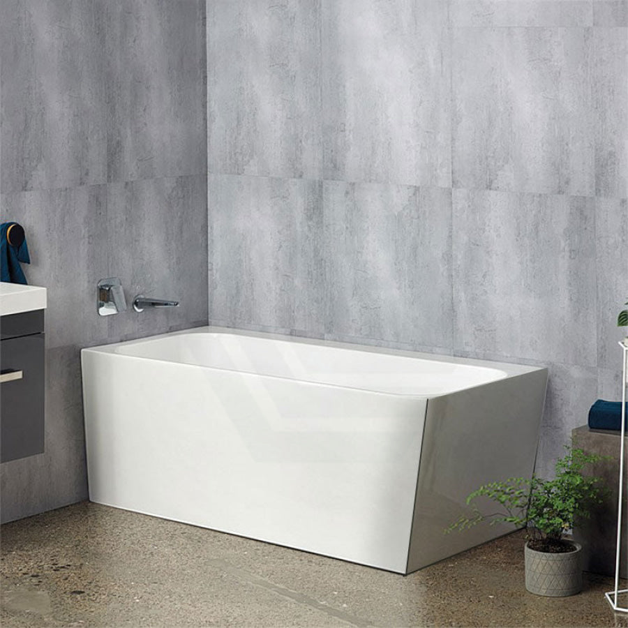 1490/1695mm Avis Corner Back Bathtub Left Acrylic Gloss White No Overflow