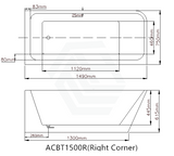 1490/1695mm Avis Corner Back Bathtub Right Acrylic Gloss White No Overflow 1500mm