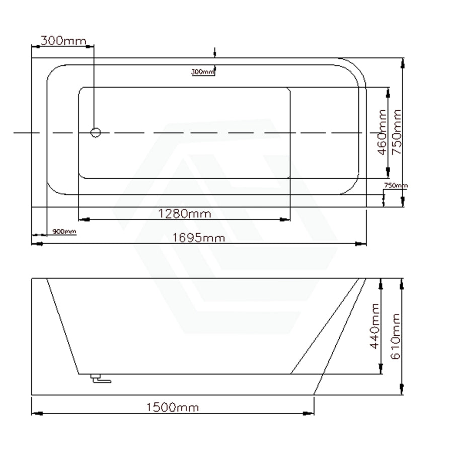 1490/1695mm Avis Corner Back Bathtub Right Acrylic Gloss White No Overflow 1700mm