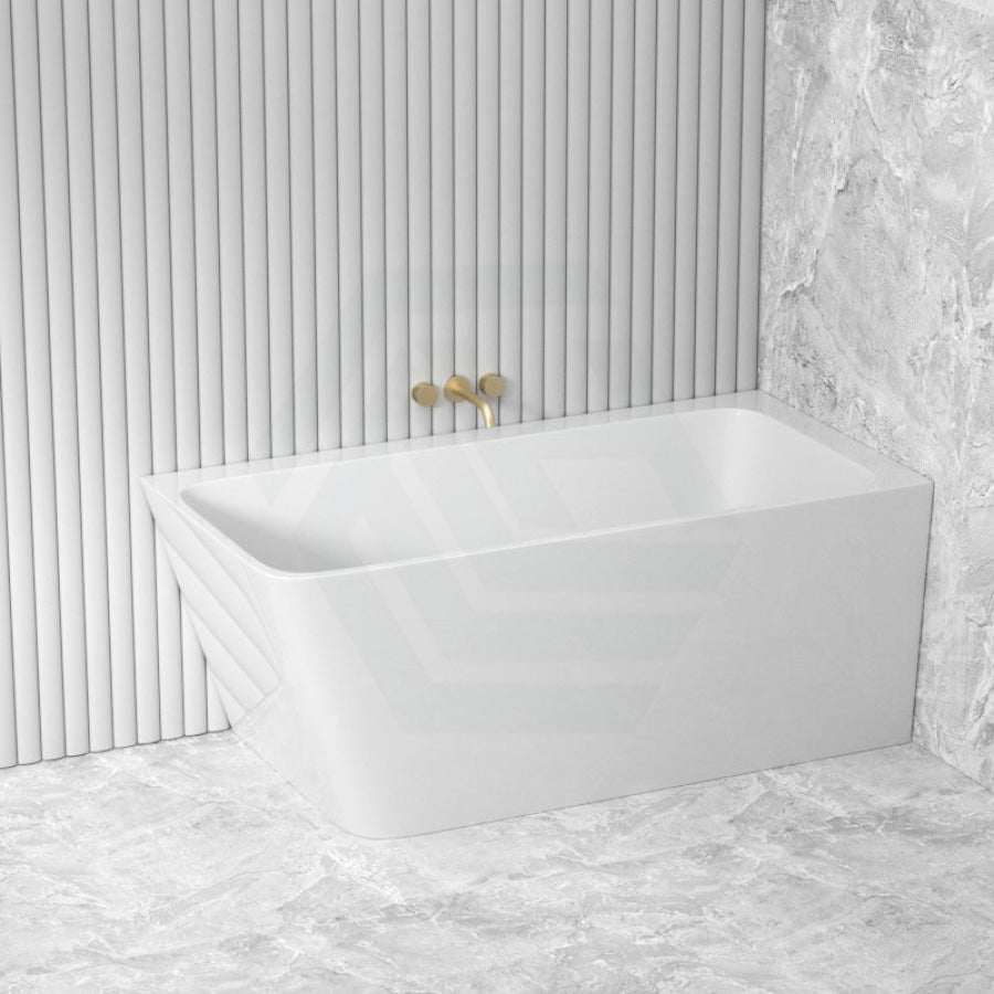 1490/1695mm Avis Corner Back Bathtub Right Acrylic Gloss White No Overflow Bathtubs
