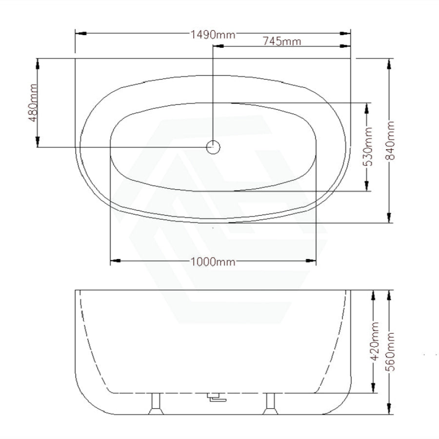 1490/1700mm Ethen Bathtub Back To Wall Gloss White No Overflow 1490mm