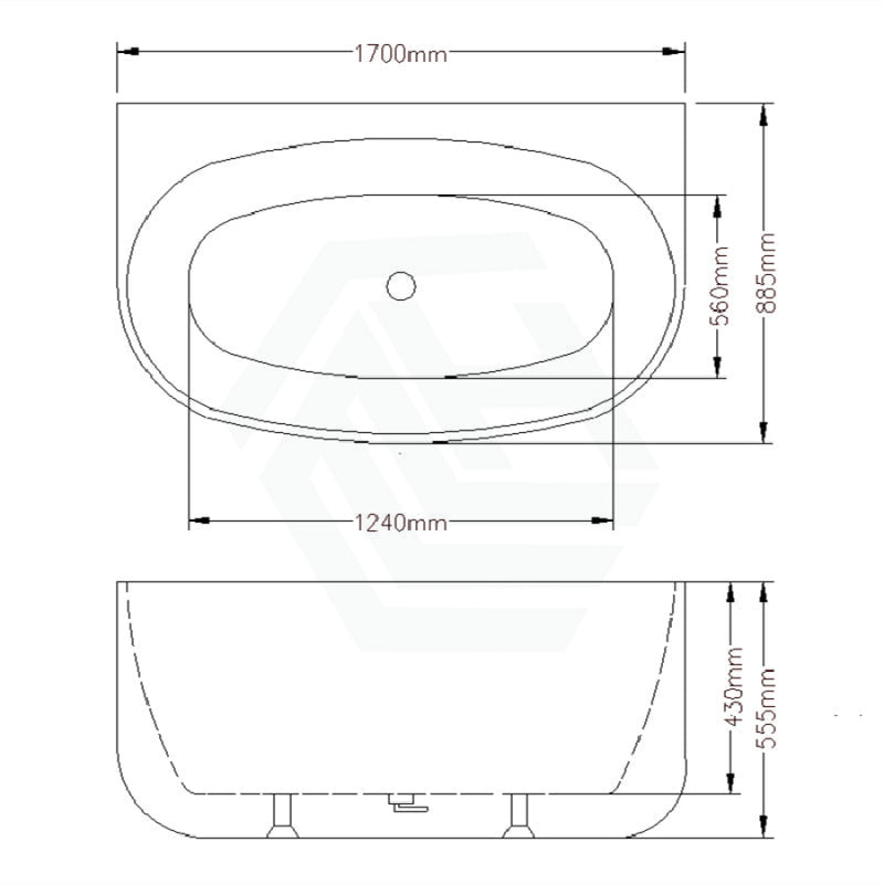 1490/1700Mm Ethen Bathtub Back To Wall Gloss White No Overflow 1700Mm
