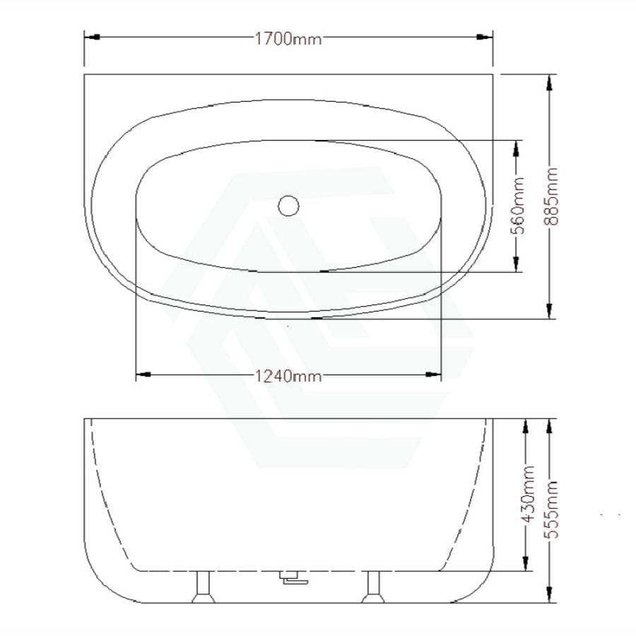 1490/1700mm Ethen Bathtub Back To Wall Gloss White No Overflow 1700mm