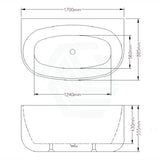 1490/1700mm Ethen Bathtub Back To Wall Gloss White No Overflow 1700mm