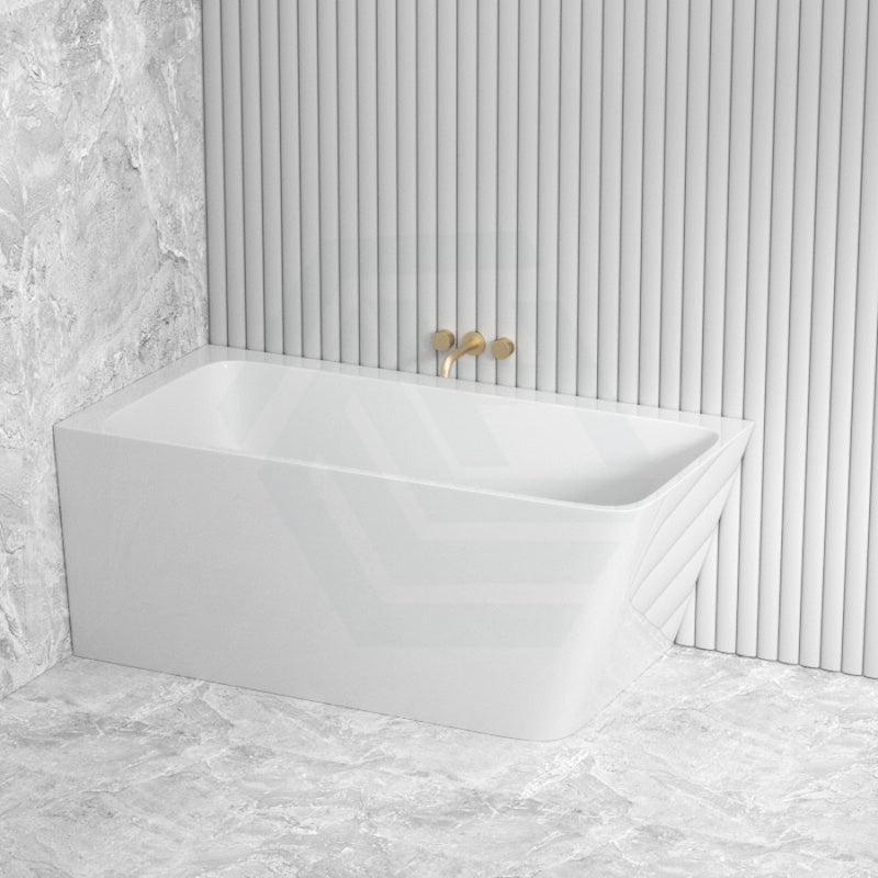 1490/1695Mm Avis Corner Back Bathtub Left Acrylic Gloss White No Overflow Bathtubs