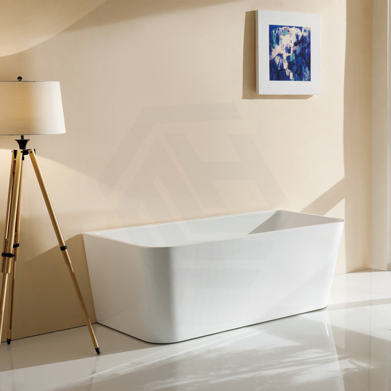 1500/1600/1700Mm Back To Wall Bathtub Freestanding Acrylic Gloss White No Overflow